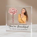 Personalised Acrylic Photo plaque from a side angle