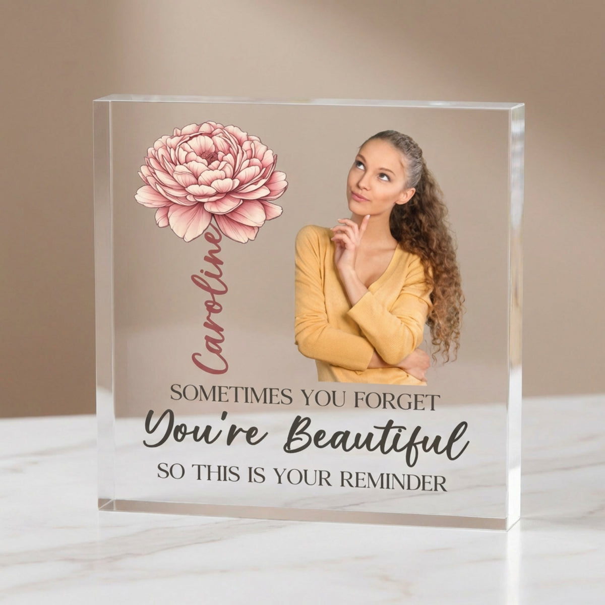 Personalised Acrylic Photo plaque from a side angle