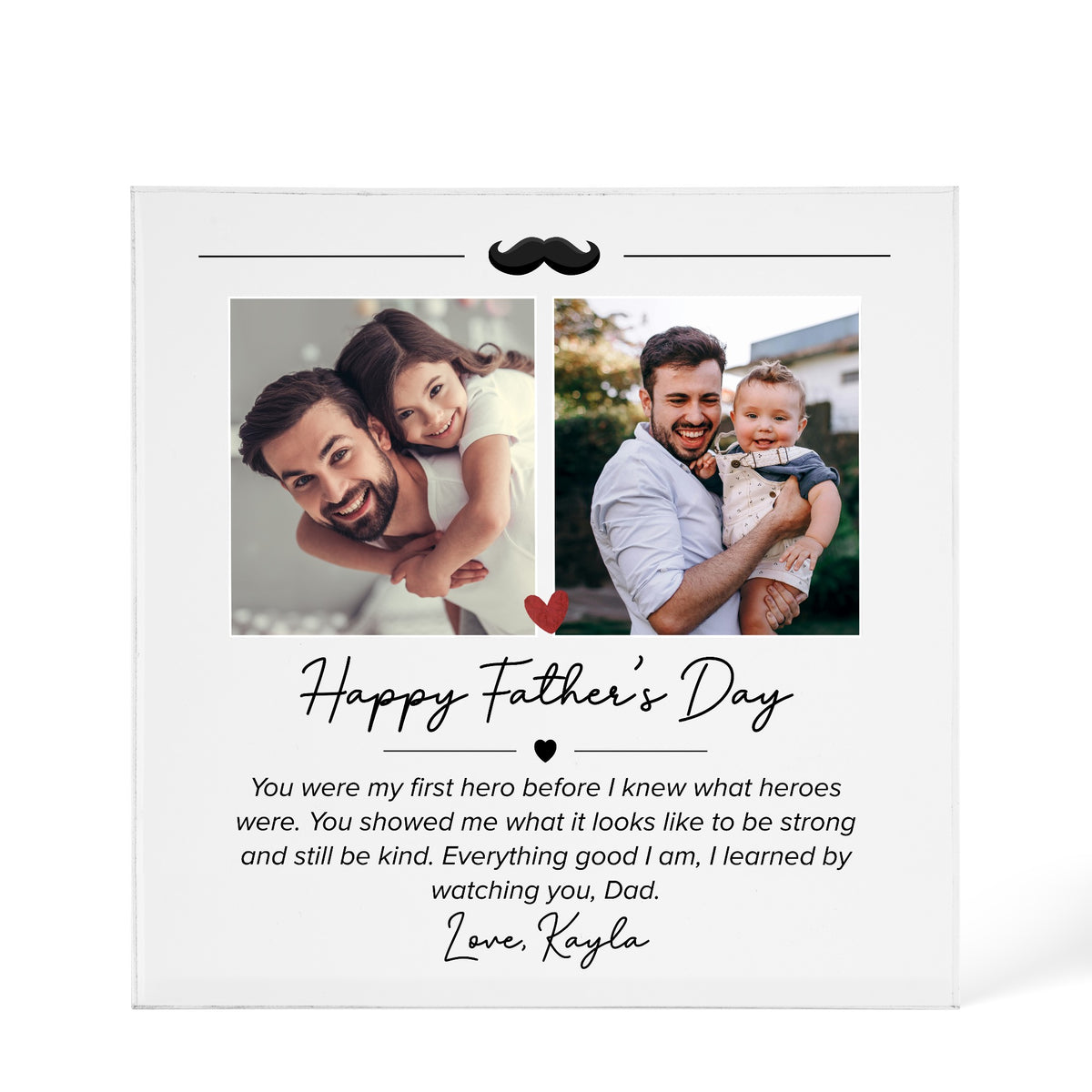Personalised Acrylic Father's design shown as a 6x6 acrylic block version