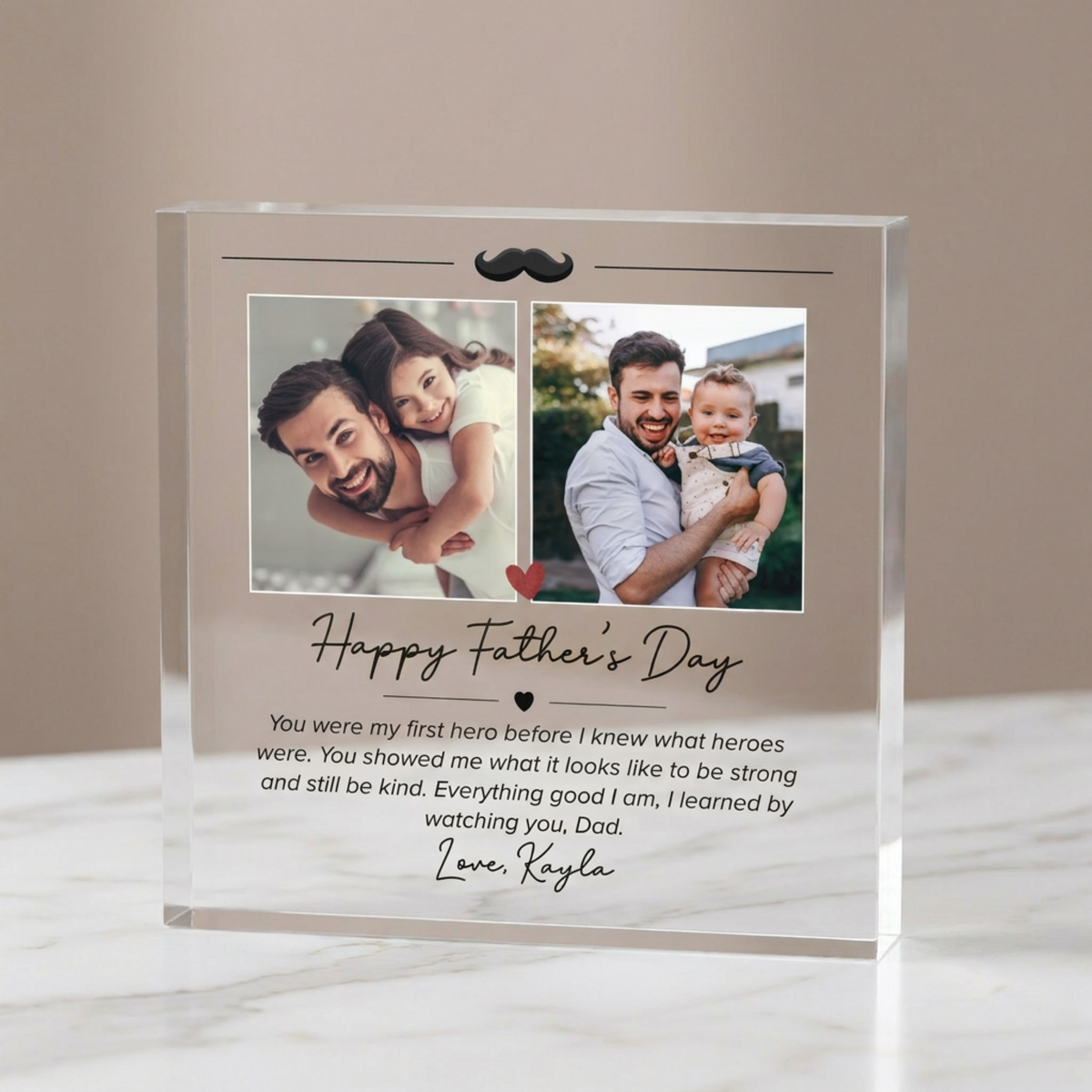 Personalised Acrylic Father's plaque in close-up detail