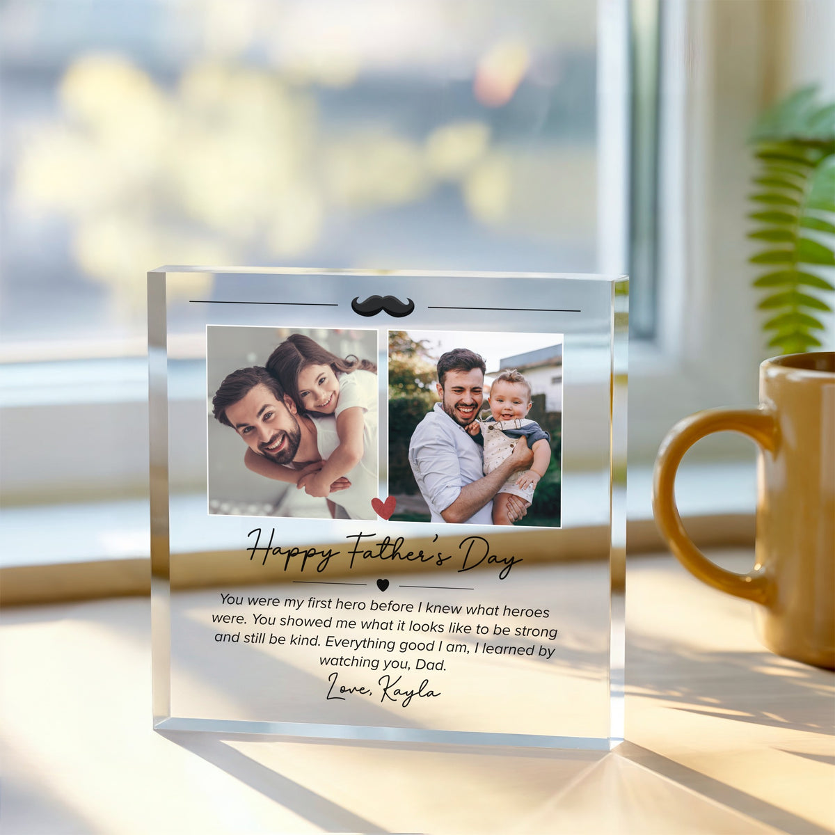 Personalised Acrylic Father's plaque, front view on white background