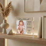 Personalised Baby Name Acrylic plaque in close-up detail