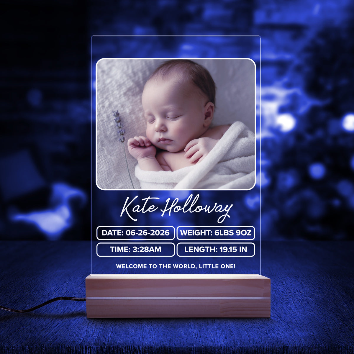 Personalised Baby night light in close-up detail