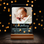 Personalised Baby night light, front view lit up