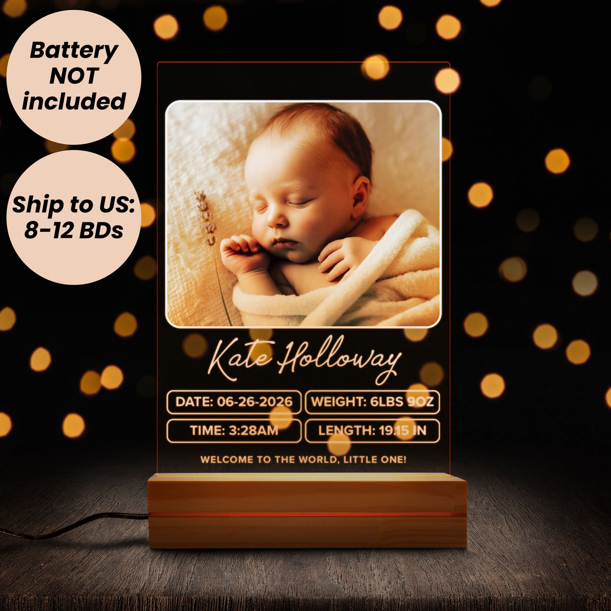 Personalised Baby night light from a side angle