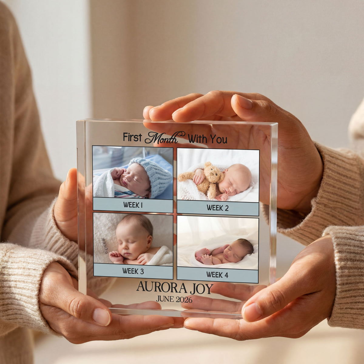Personalised Baby Photo plaque in close-up detail