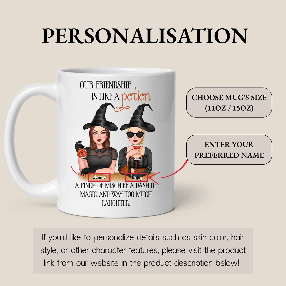Personalised Best Friend Witch mug held in hand