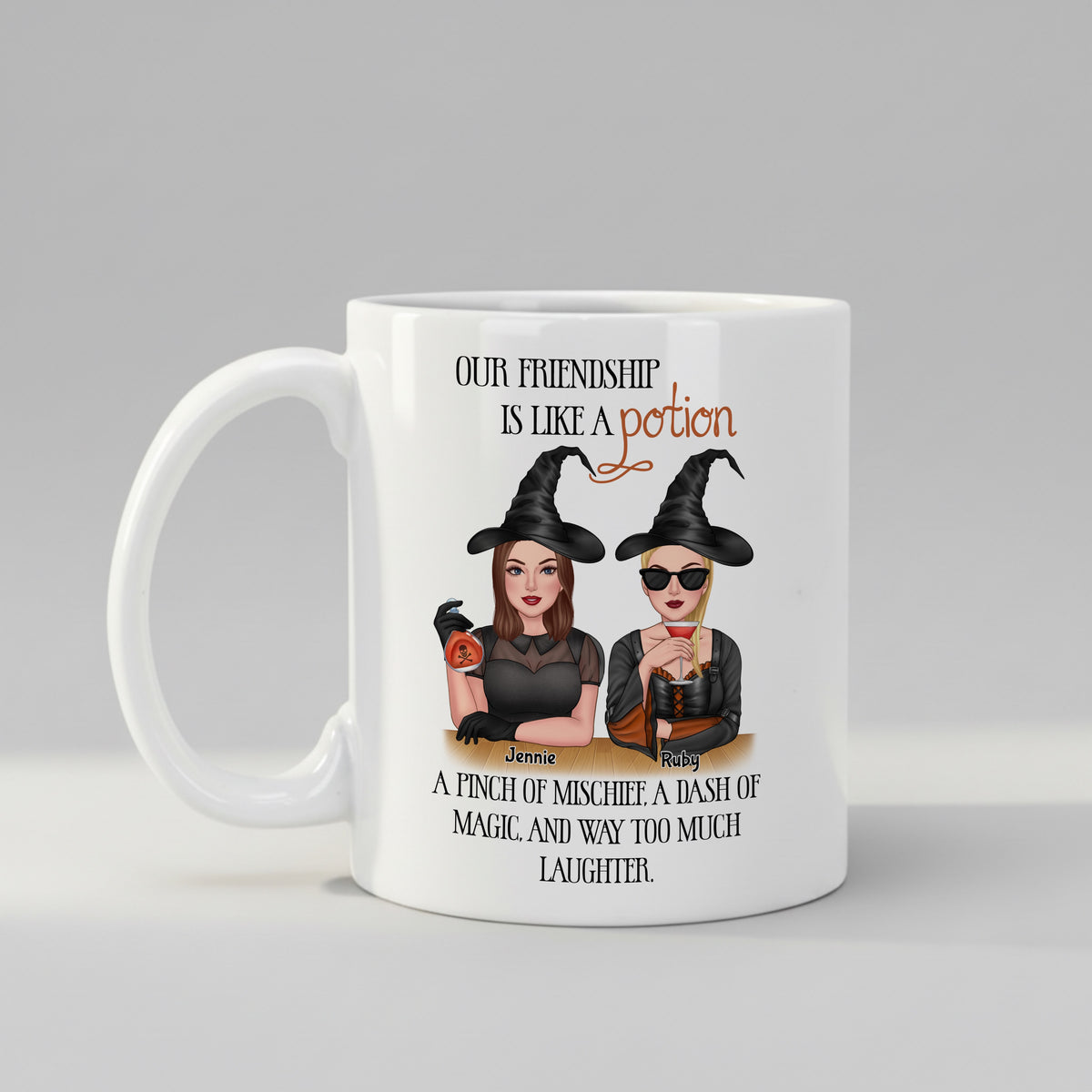 Personalised Best Friend Witch mug, front view on white background