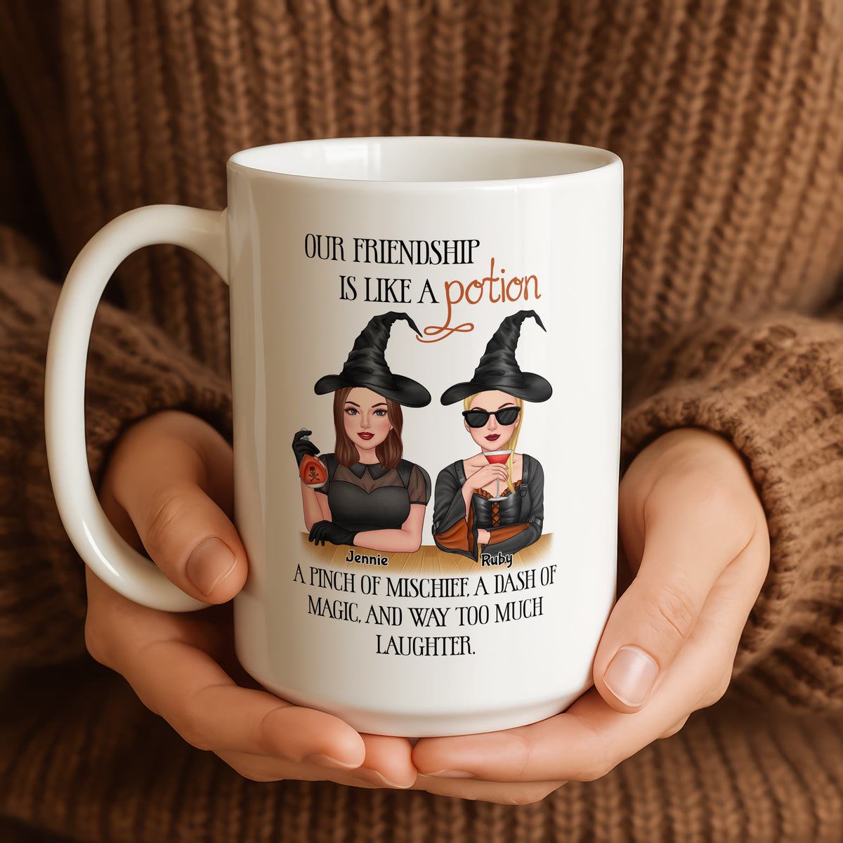 Personalised Best Friend Witch mug from a side angle