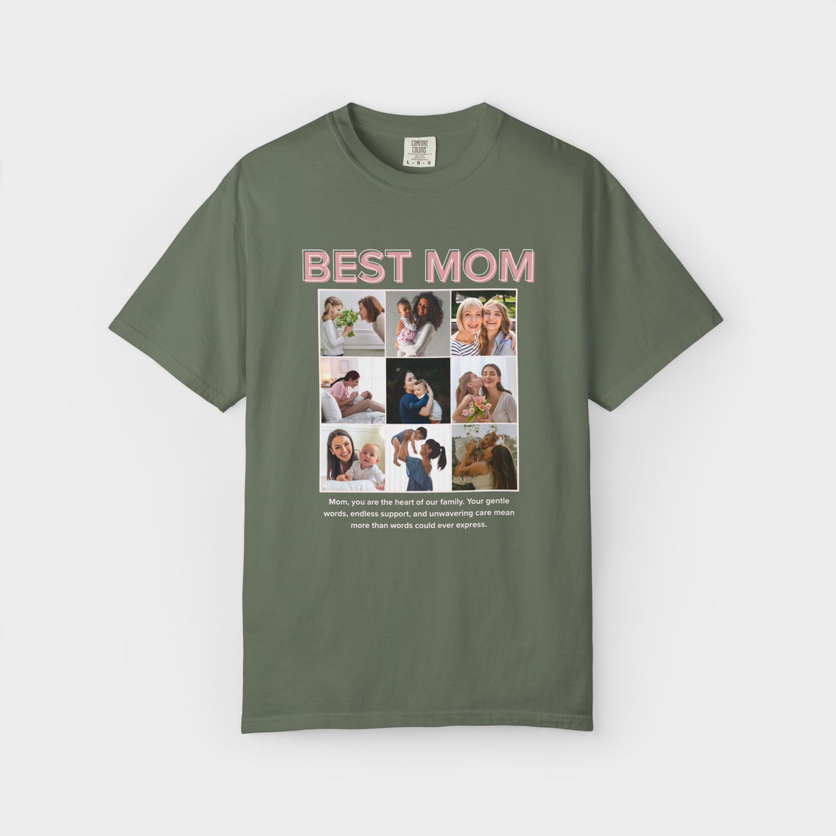 Personalised Best Mom Photo Collage Shirt shirt worn by a model, front view
