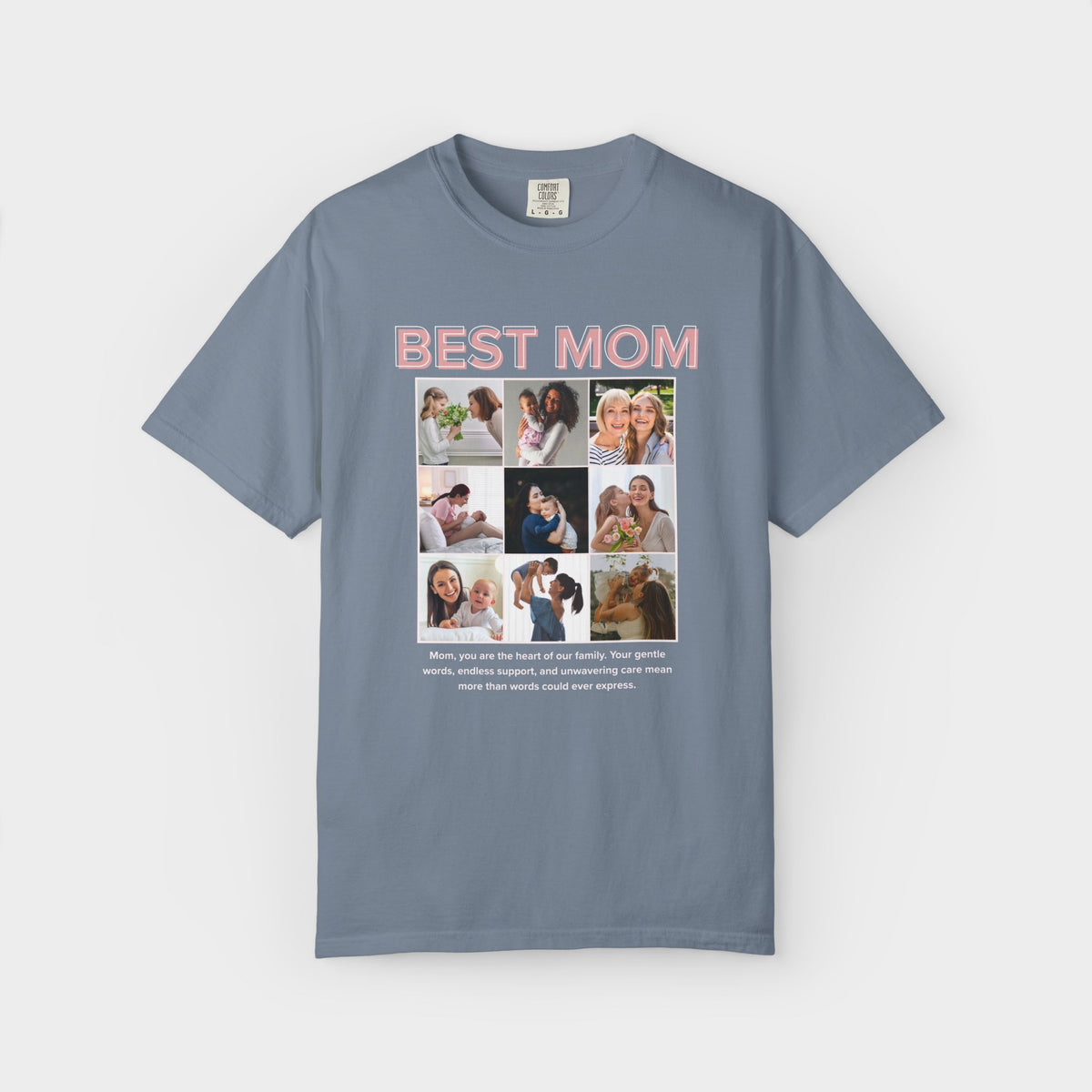 Personalised Best Mom Photo Collage Shirt shirt worn by a model, side view
