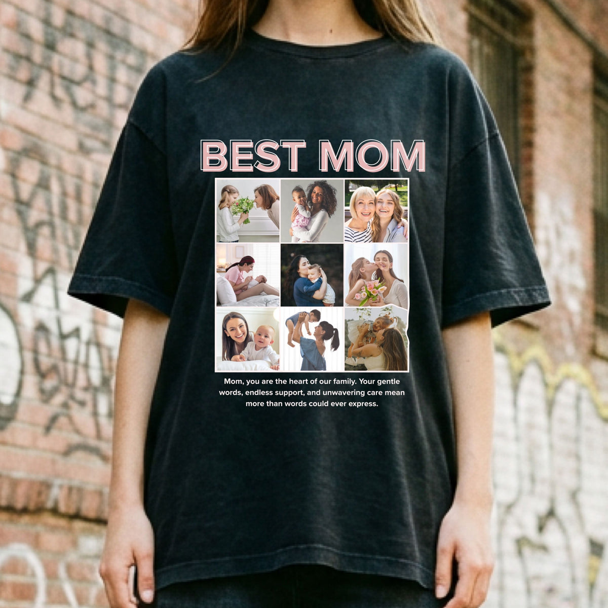 Personalised Best Mom Photo Collage Shirt shirt from a side angle