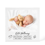 Personalised Birth Stats Acrylic design shown as a 6x6 acrylic block version