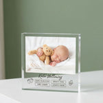 Personalised Birth Stats Acrylic plaque from a side angle