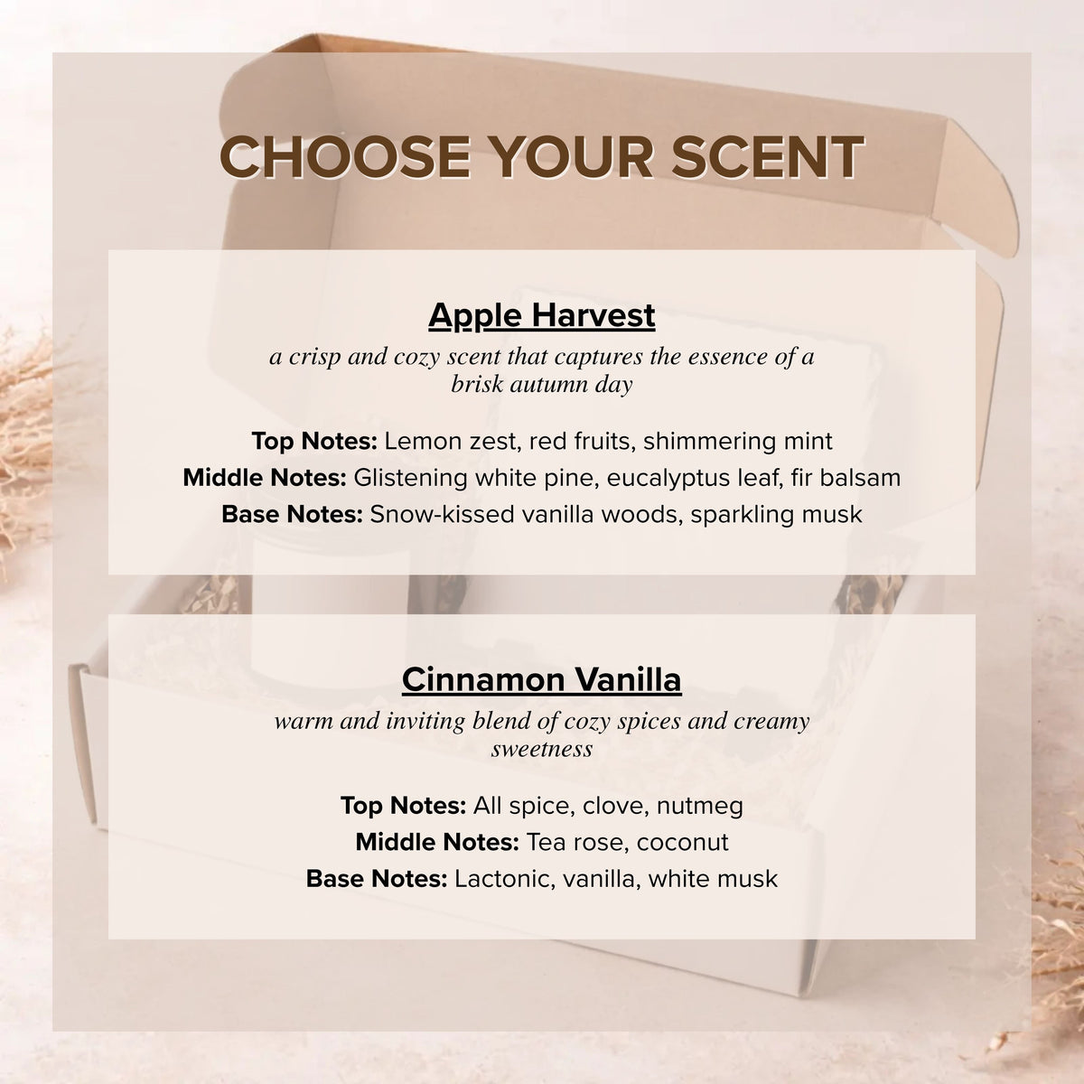 Scent options for the Personalised Birthday Candle & Photo Slate candle