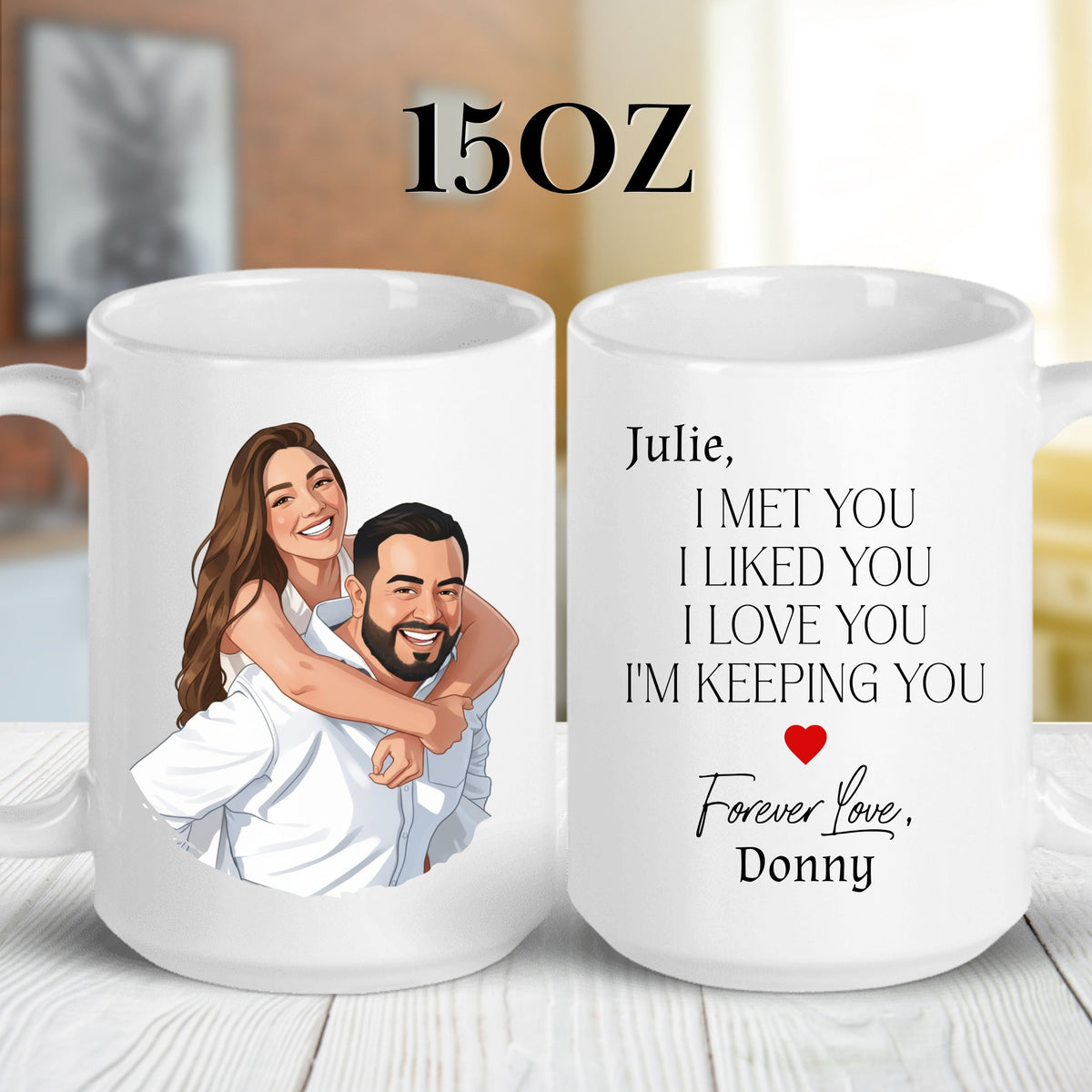 Personalised Cartoon Couple mug, 15oz size