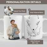 Personalised Cartoon Couple Photo Holding Hands mug in close-up detail