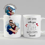 Personalised Cartoon Couple Couple mug, front view on white background