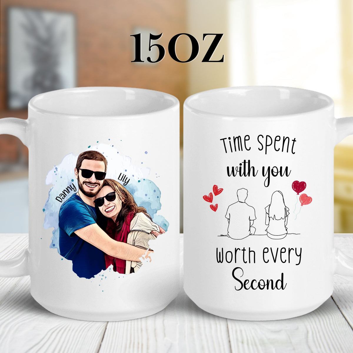 Personalised Cartoon Couple Couple mug styled on a table setting