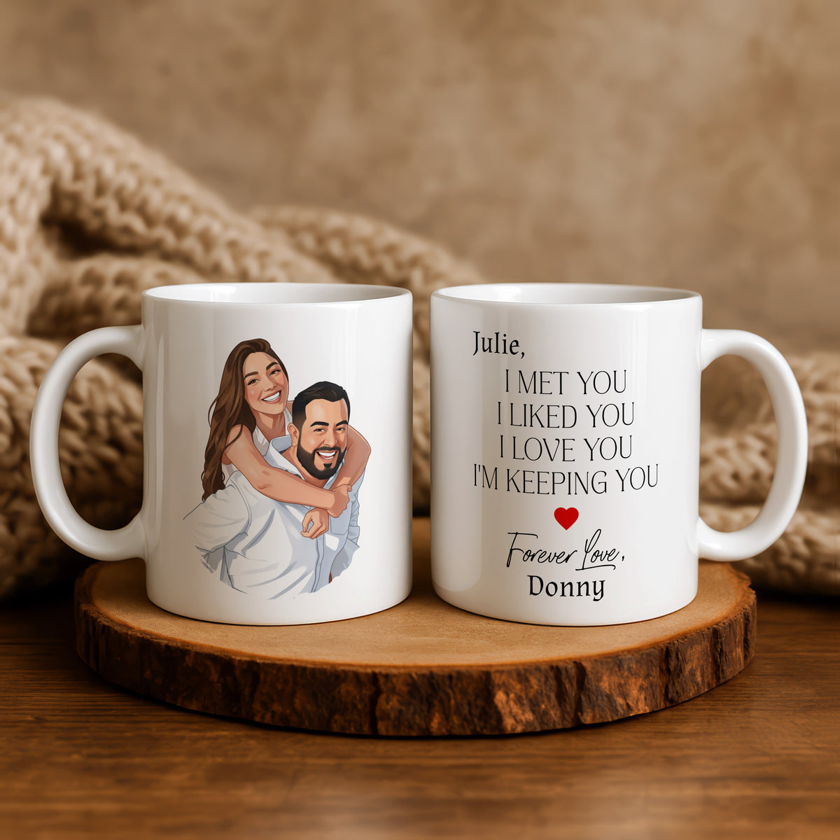 Personalised Cartoon Couple mug held in hand