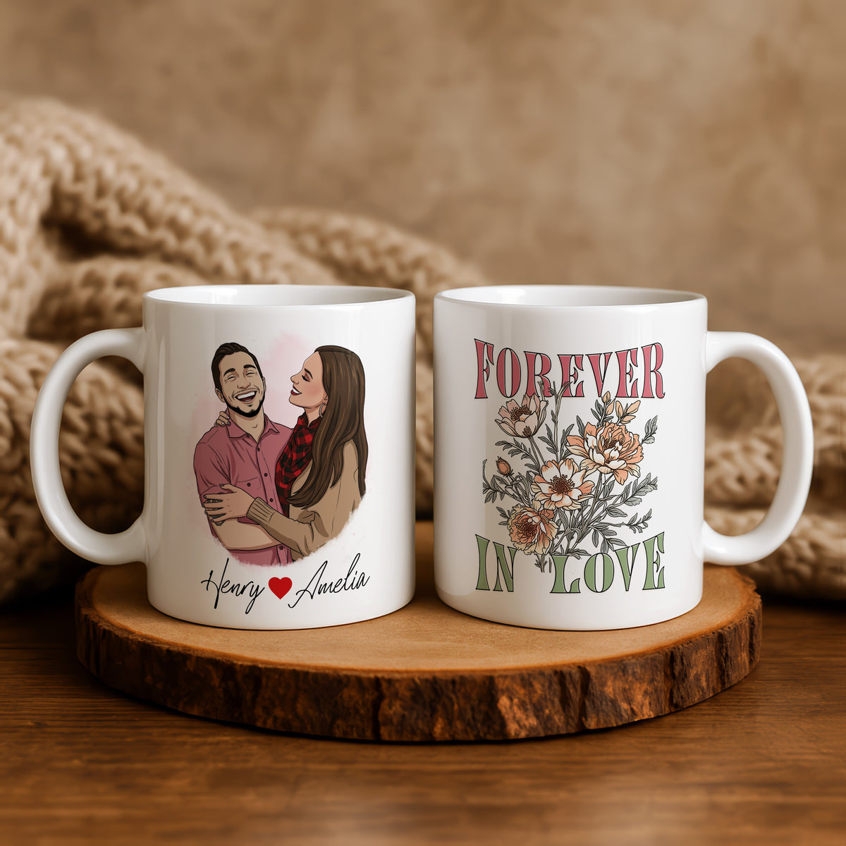 Personalised Cartoon Couple Anniversary Couple mug held in hand