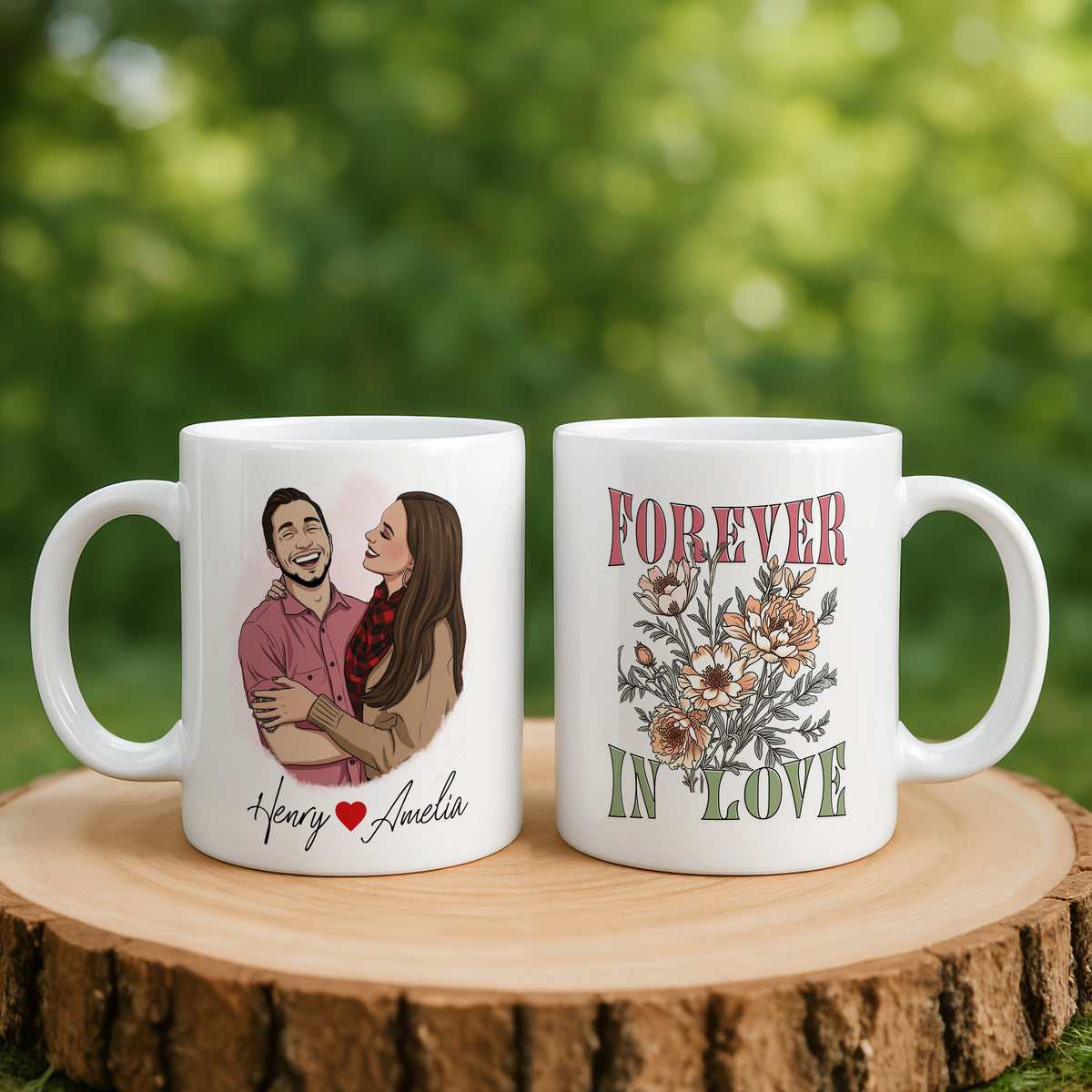 Personalised Cartoon Couple Anniversary Couple mug in a lifestyle setting
