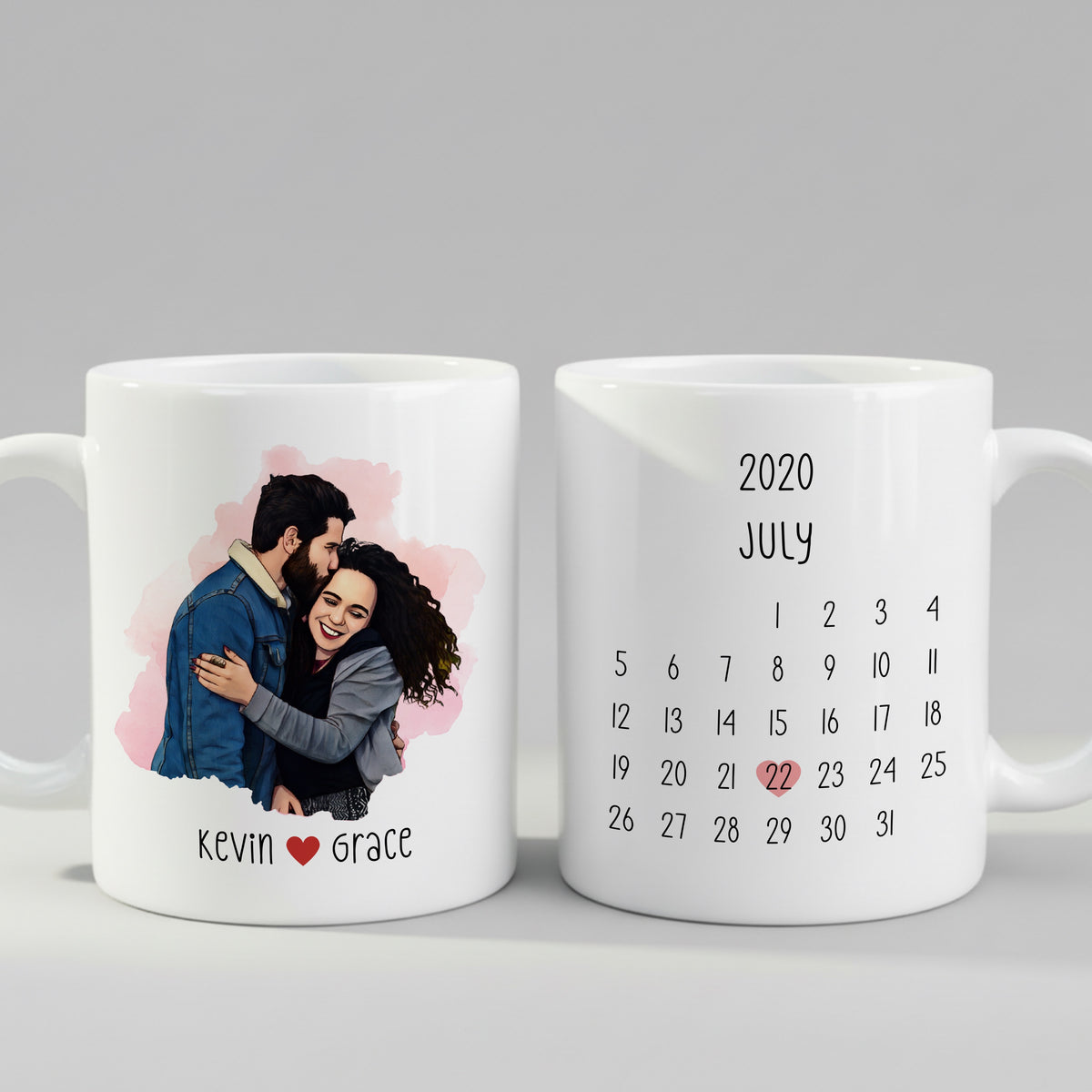 Personalised Cartoon Couple Photo mug from a side angle