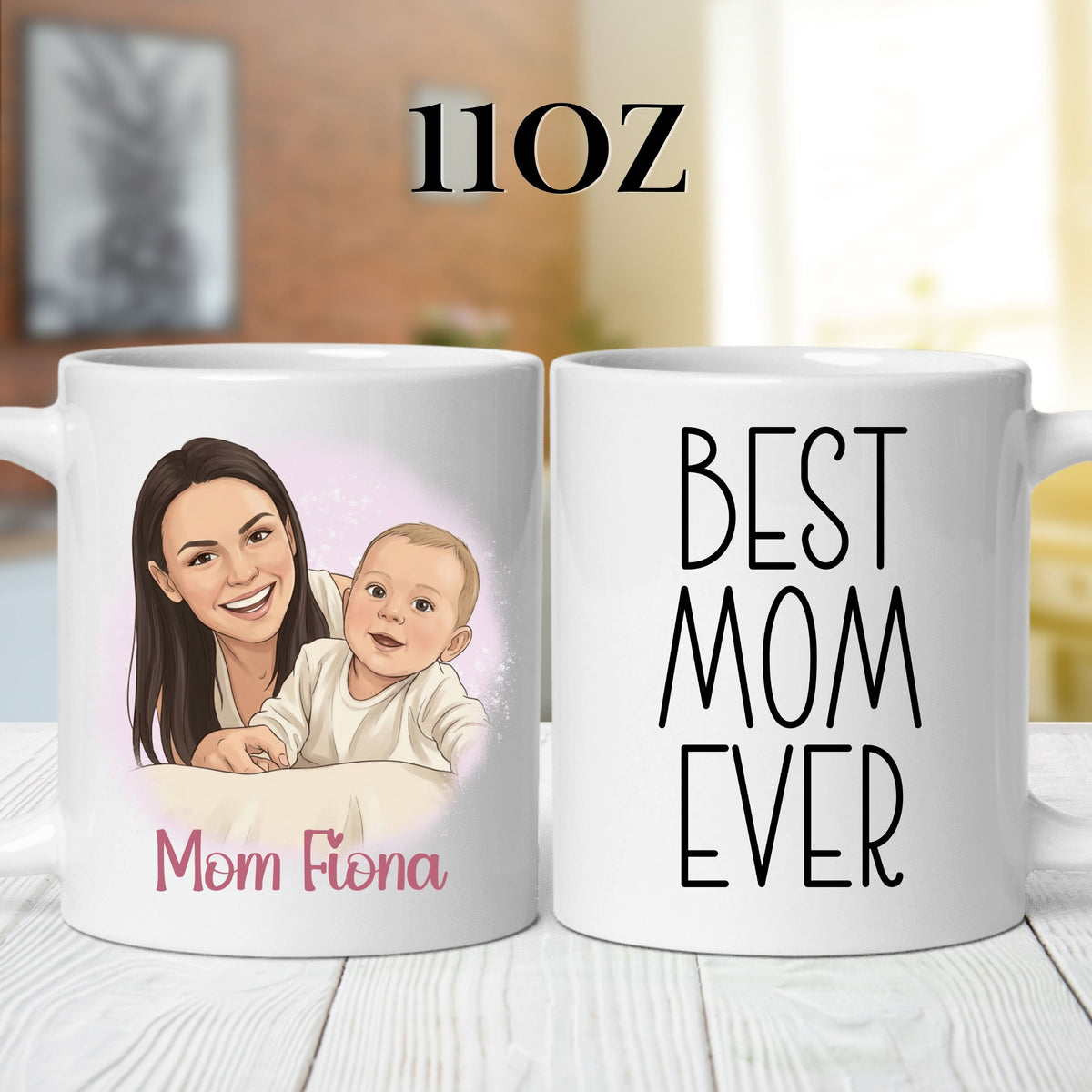 Personalised Cartoon Mom mug in close-up detail