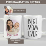 Personalisation guide for the Personalised Cartoon Mom mug — name, photo and text fields