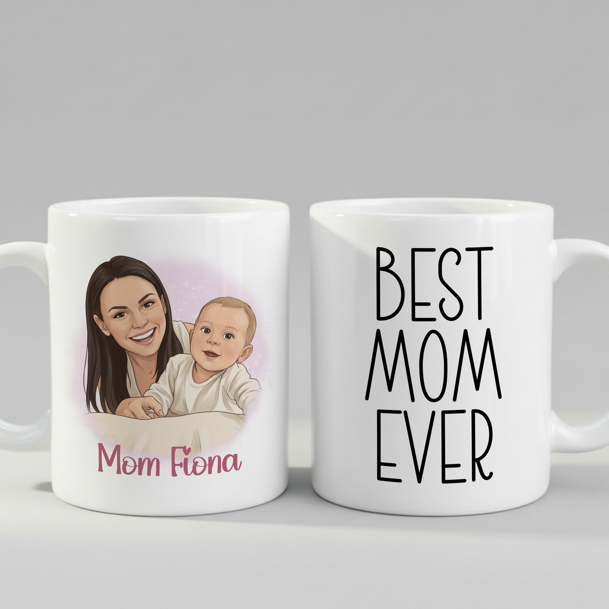 Personalised Cartoon Mom mug from a side angle