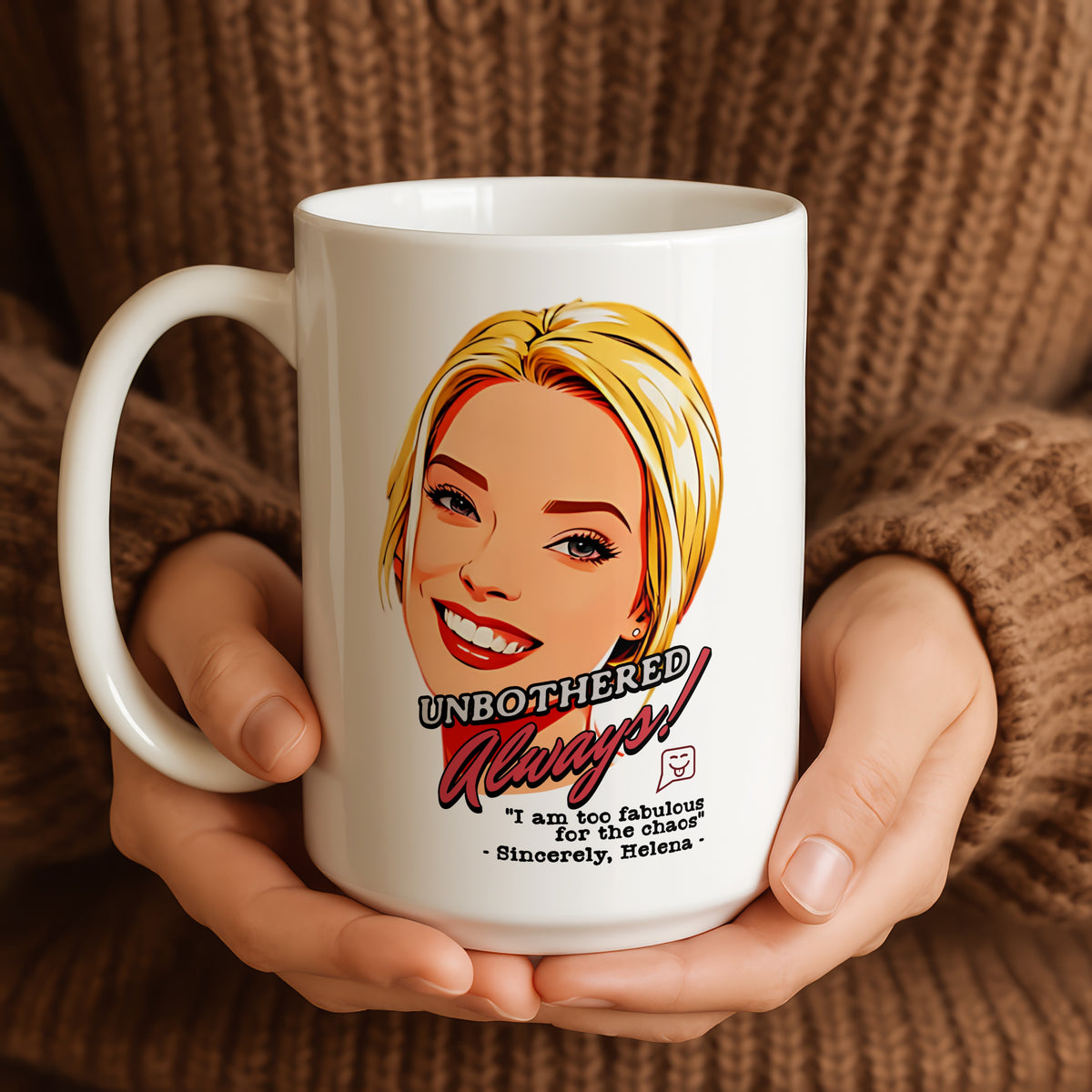 Personalised Cartoon mug from a side angle