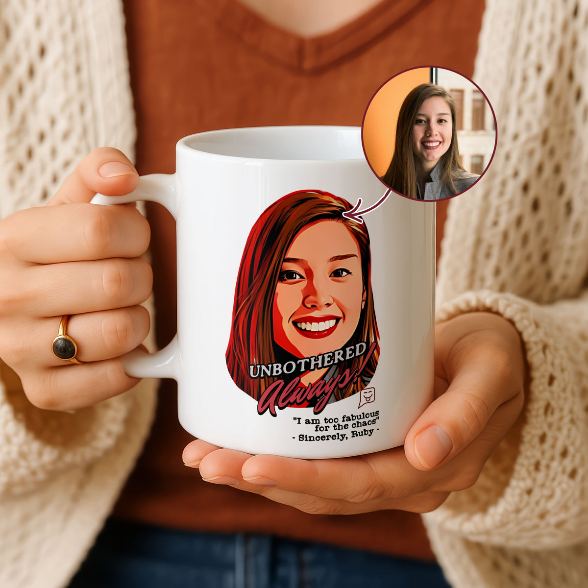 Personalised Cartoon mug styled on a table setting