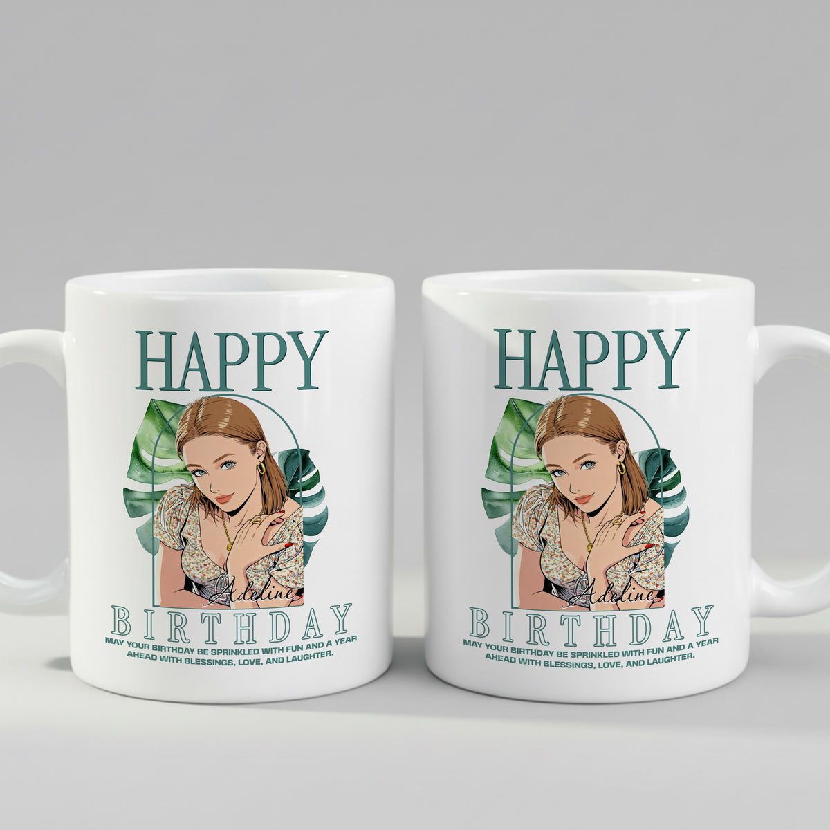 Personalised Cartoon Photo mug in close-up detail
