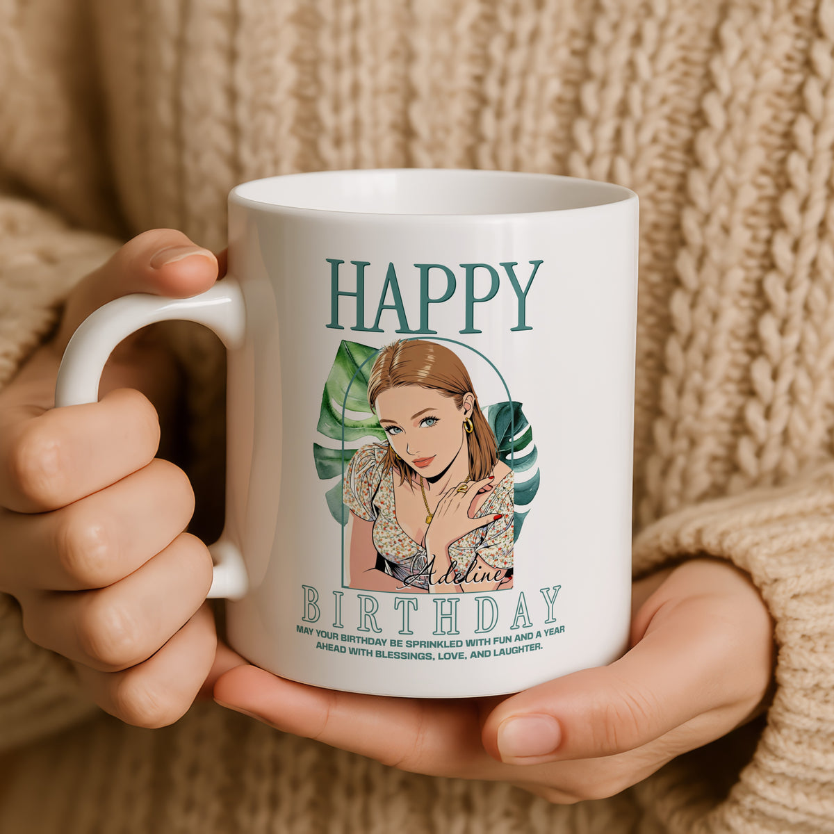 Personalised Cartoon Photo mug in a lifestyle setting