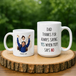 Personalised Cartoon Photo Dad Father's mug in close-up detail