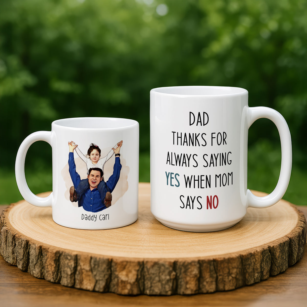 Personalised Cartoon Photo Dad Father's mug in close-up detail