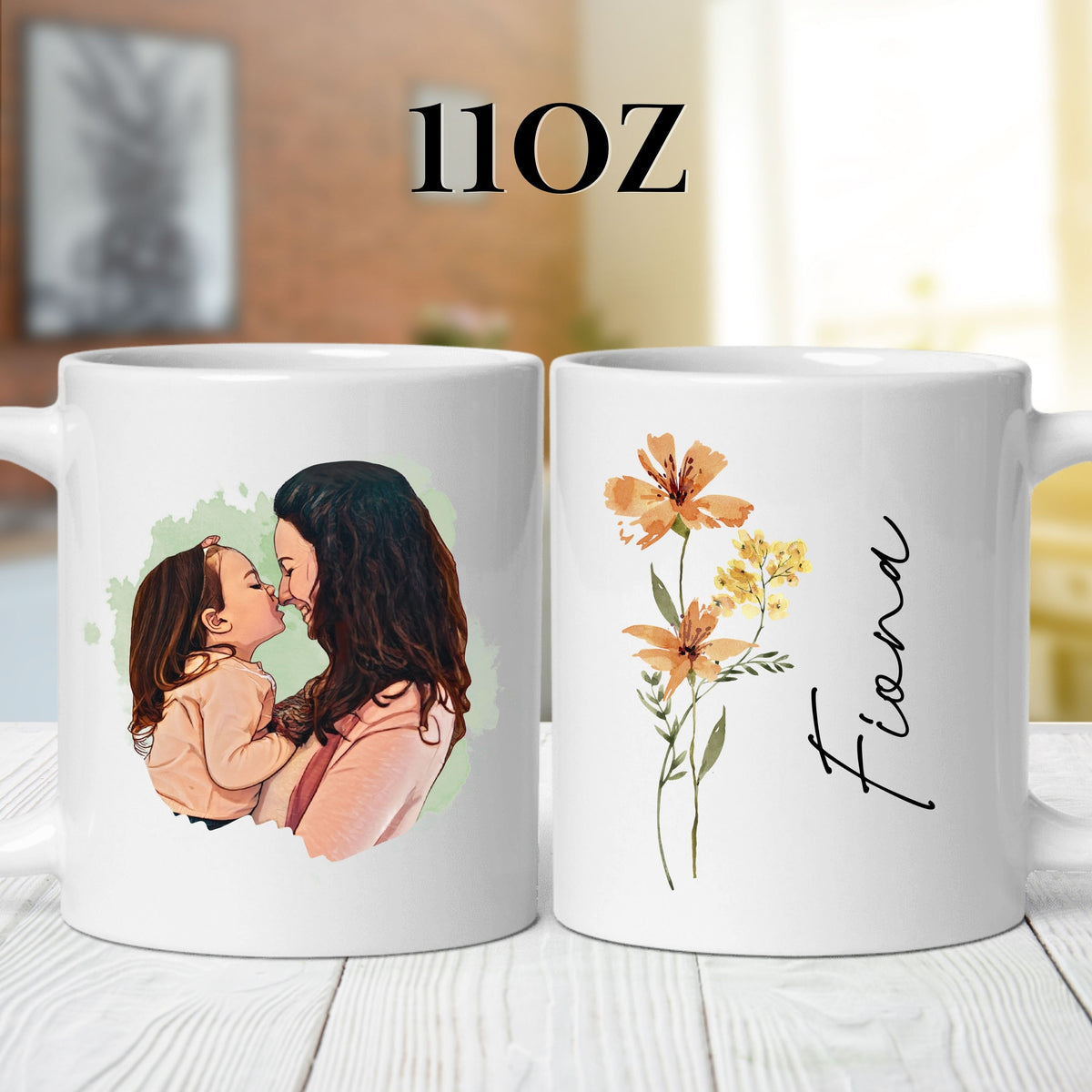 Personalised Cartoon Photo Mug for Mom mug in a lifestyle setting
