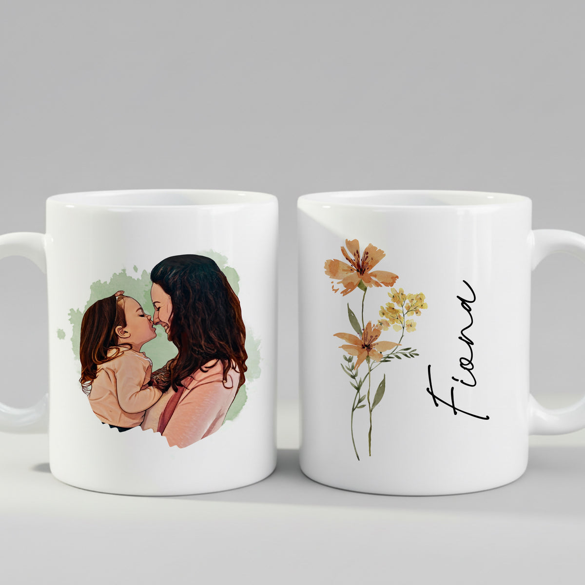 Personalised Cartoon Photo Mug for Mom mug from a side angle