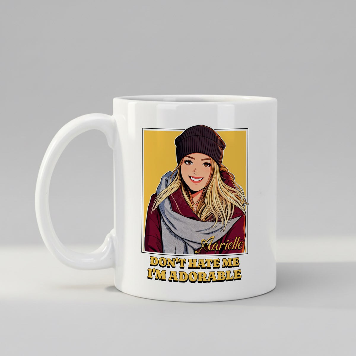 Personalised Cartoon Photo Funny mug from a side angle
