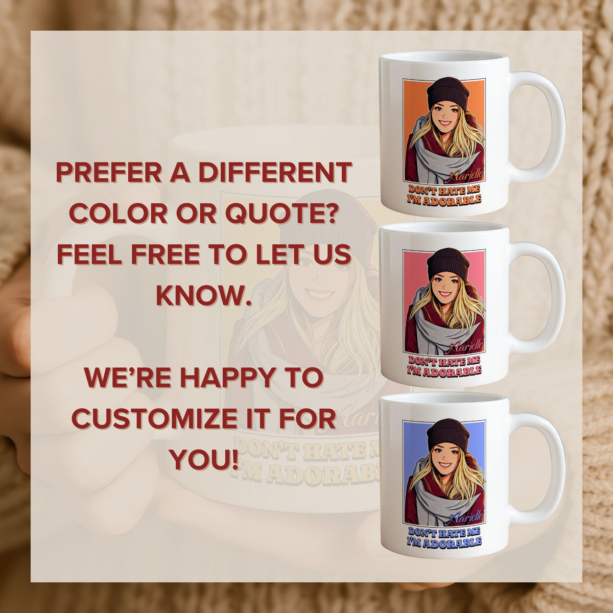 Personalised Cartoon Photo Funny mug styled on a table setting