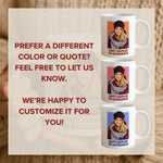 Personalised Cartoon Photo Funny mug styled on a table setting