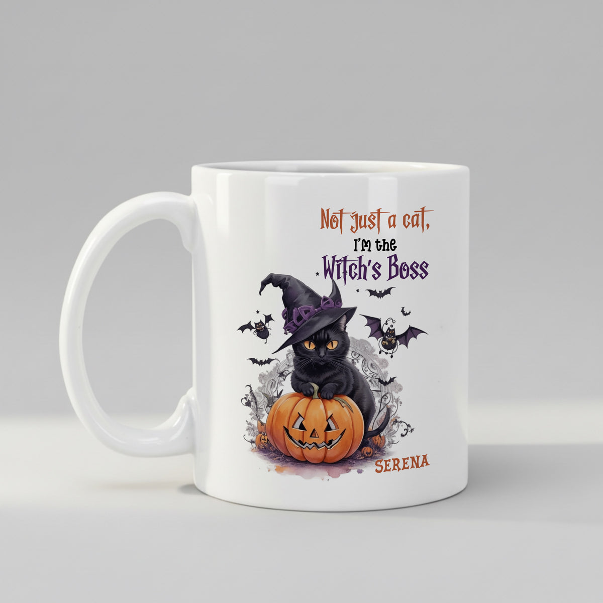 Personalised Cat mug, front view on white background