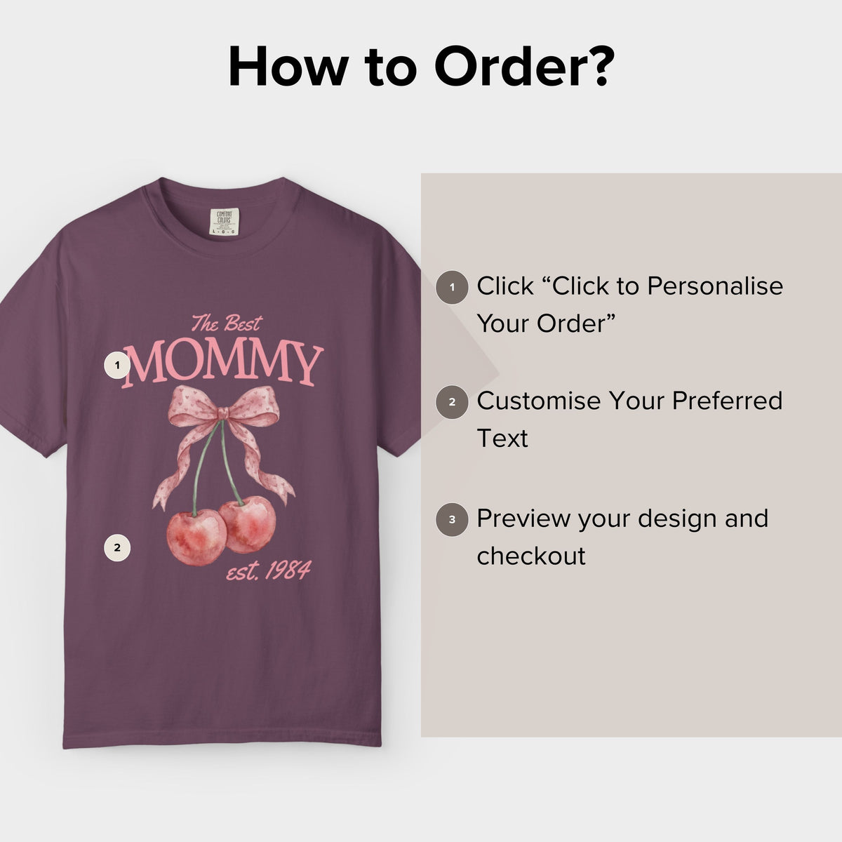 Design confirmation preview for the Personalised Comfort Colors Mom Shirt shirt print