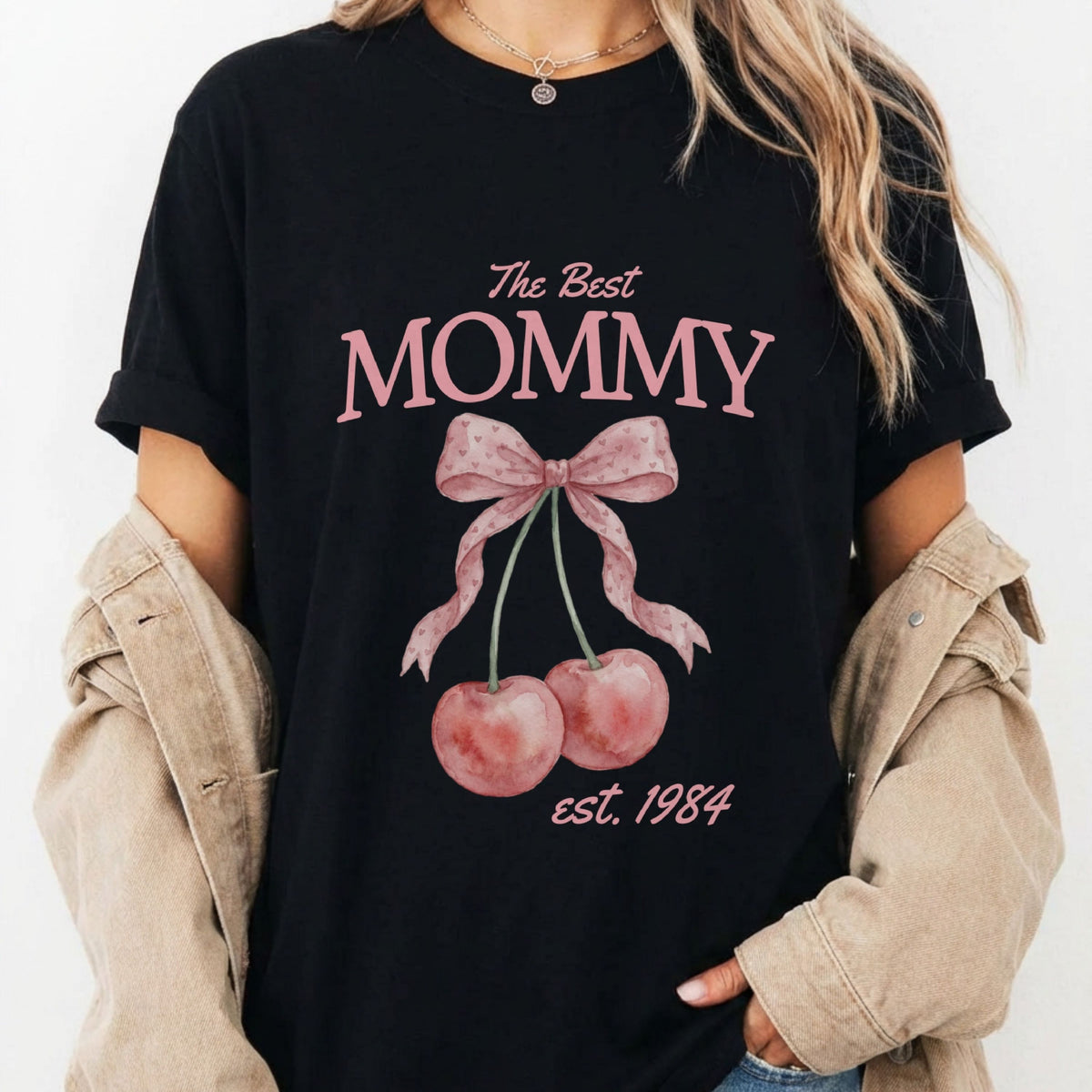 Personalised Comfort Colors Mom Shirt shirt, front view on model