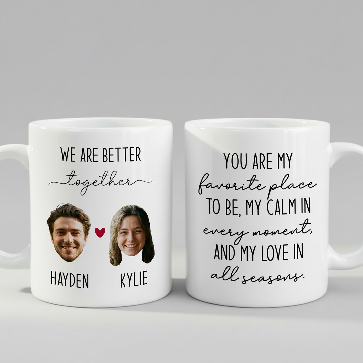 Personalised Couple mug, front view on white background