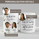 Personalisation guide for the Personalised Couple mug — name, photo and text fields