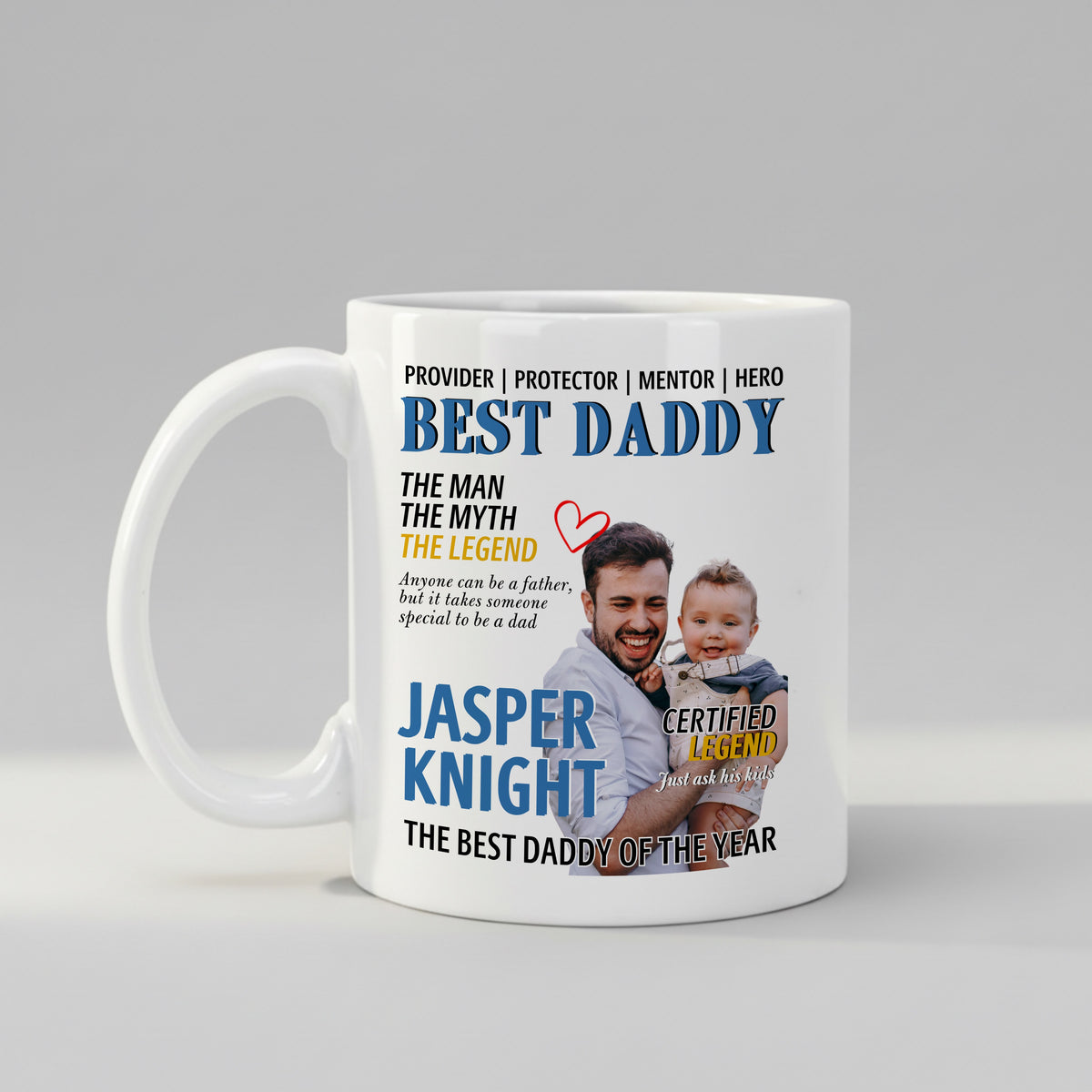 Personalised Dad mug, front view on white background