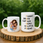 Personalised Dad FATHER Acrostic Cartoon mug held in hand