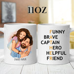 Personalised Dad FATHER Acrostic Cartoon mug styled on a table setting