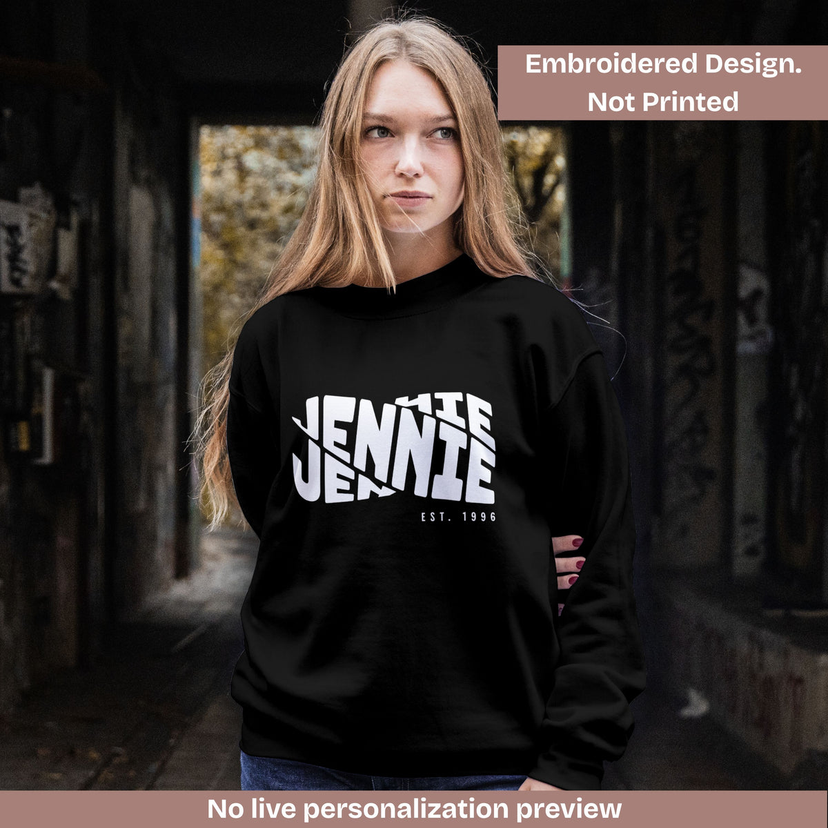 Personalised Embroidered sweatshirt, front view on model (variant 2)